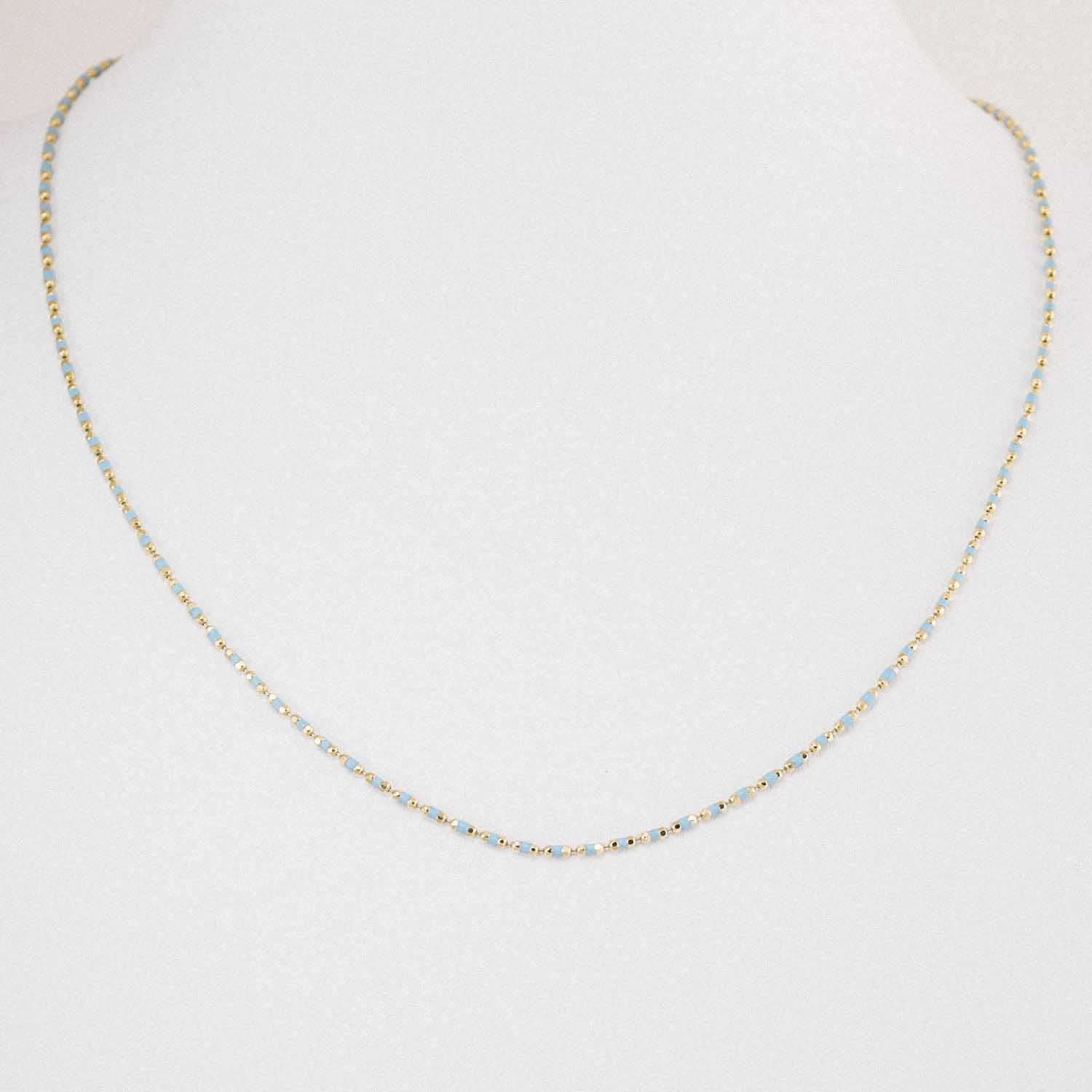 Zincir Kolye 14 Ayar Açık Mavi Renkli Mineli Altın Zincir Kolye