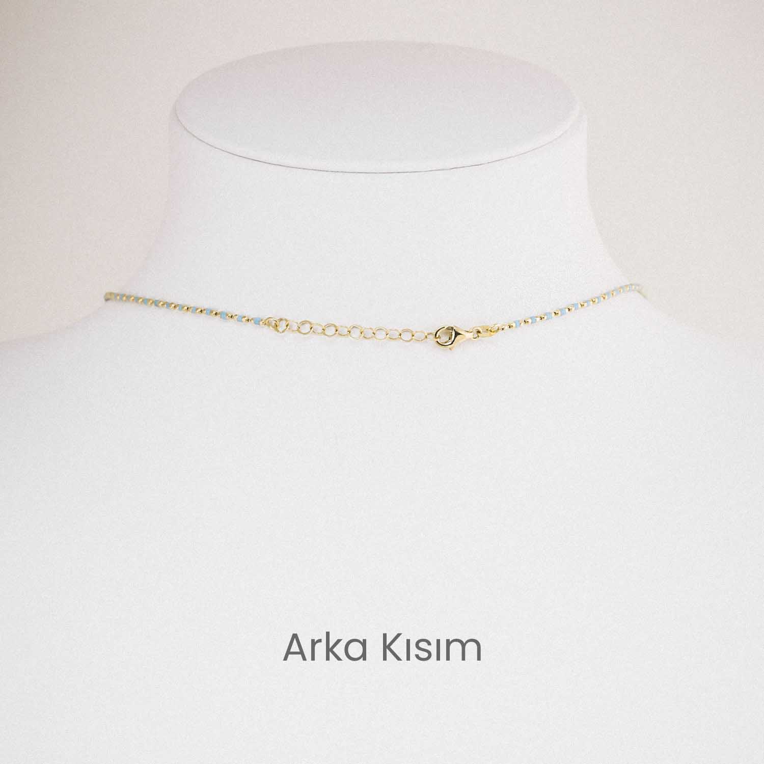 Zincir Kolye 14 Ayar Açık Mavi Renkli Mineli Altın Zincir Kolye
