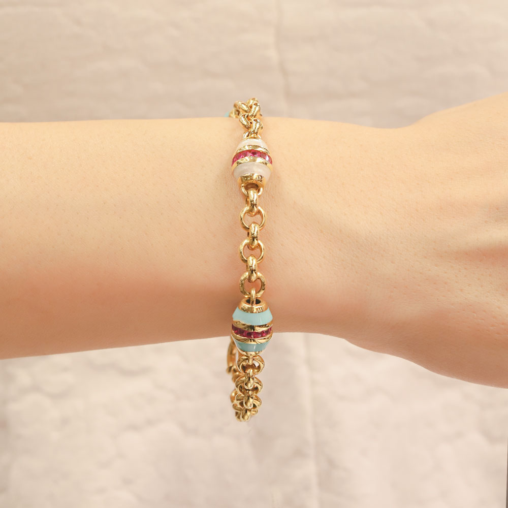 Trend Bileklik 14 Ayar Altın Mine ve Yakut Taş Detaylı Zincir Bileklik