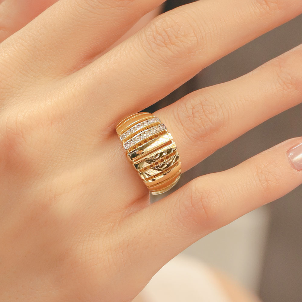 Trend Yüzük 14 Ayar Altın Taşlı Modern Fantezi Yüzük