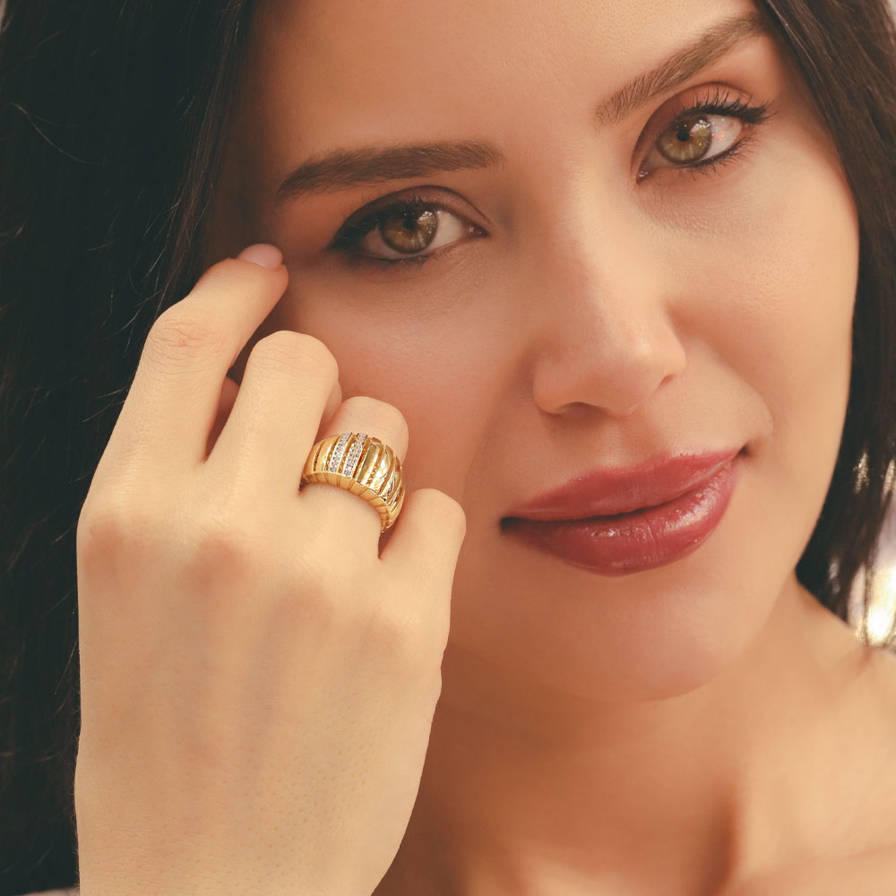 Trend Yüzük 14 Ayar Altın Taşlı Modern Fantezi Yüzük