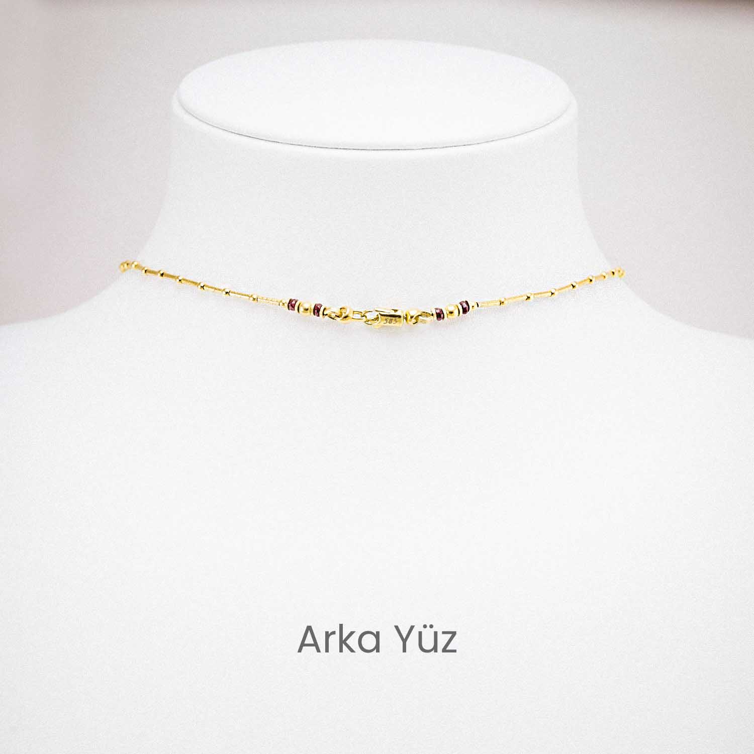 Zincir Kolye 14 Ayar Renkli Taşlı Etnik Motifli Kolye