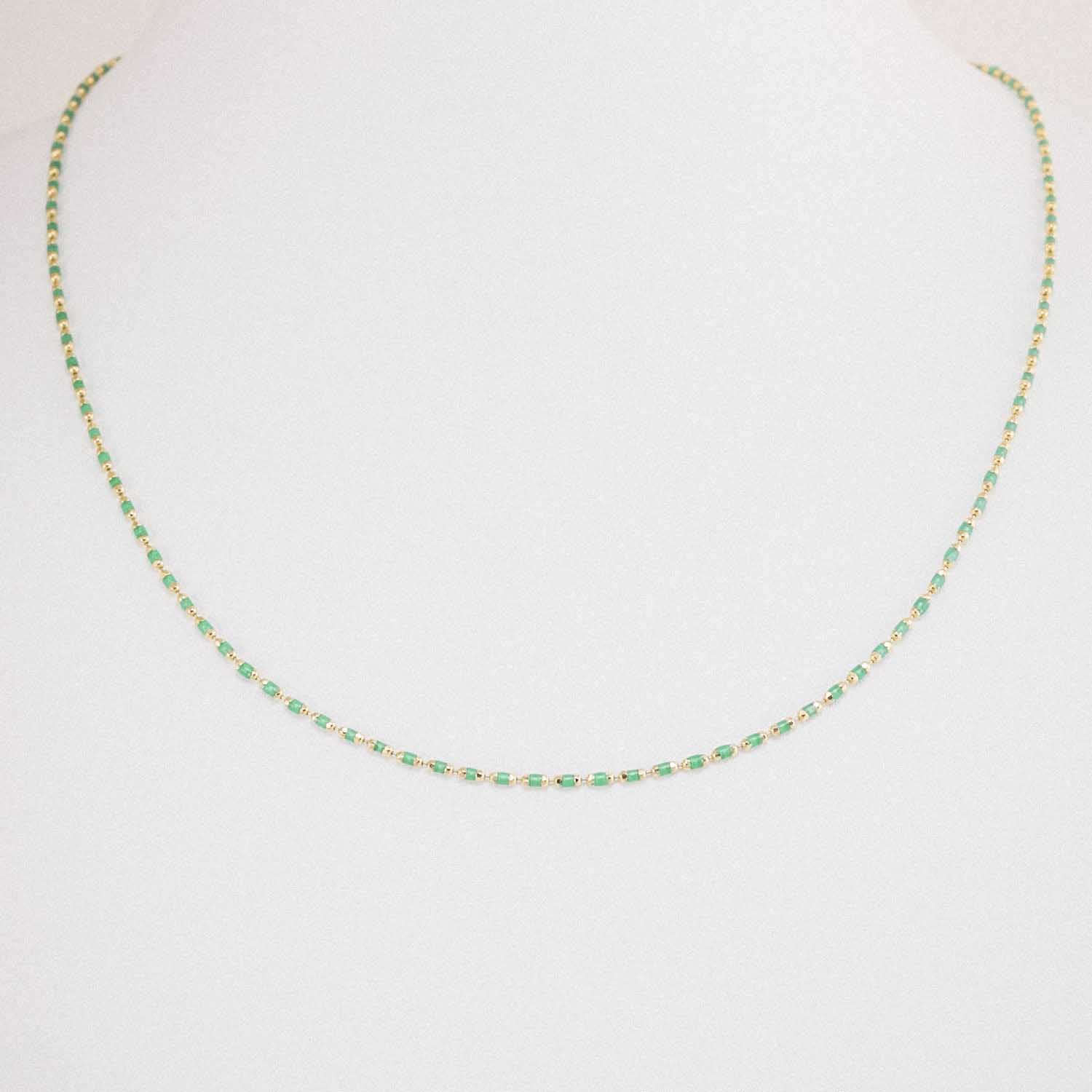 Zincir Kolye 14 Ayar Yeşil Mineli Altın Zincir Kolye