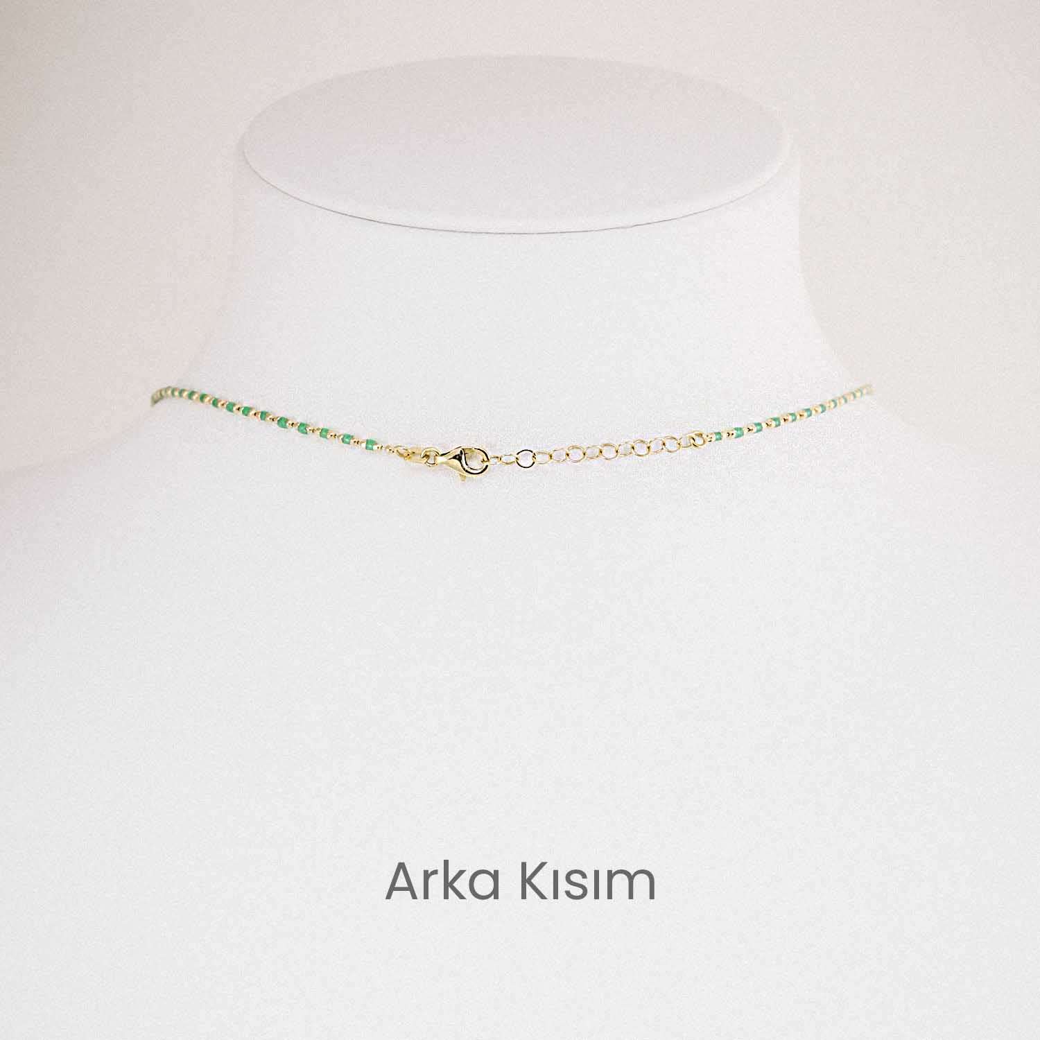 Zincir Kolye 14 Ayar Yeşil Mineli Altın Zincir Kolye