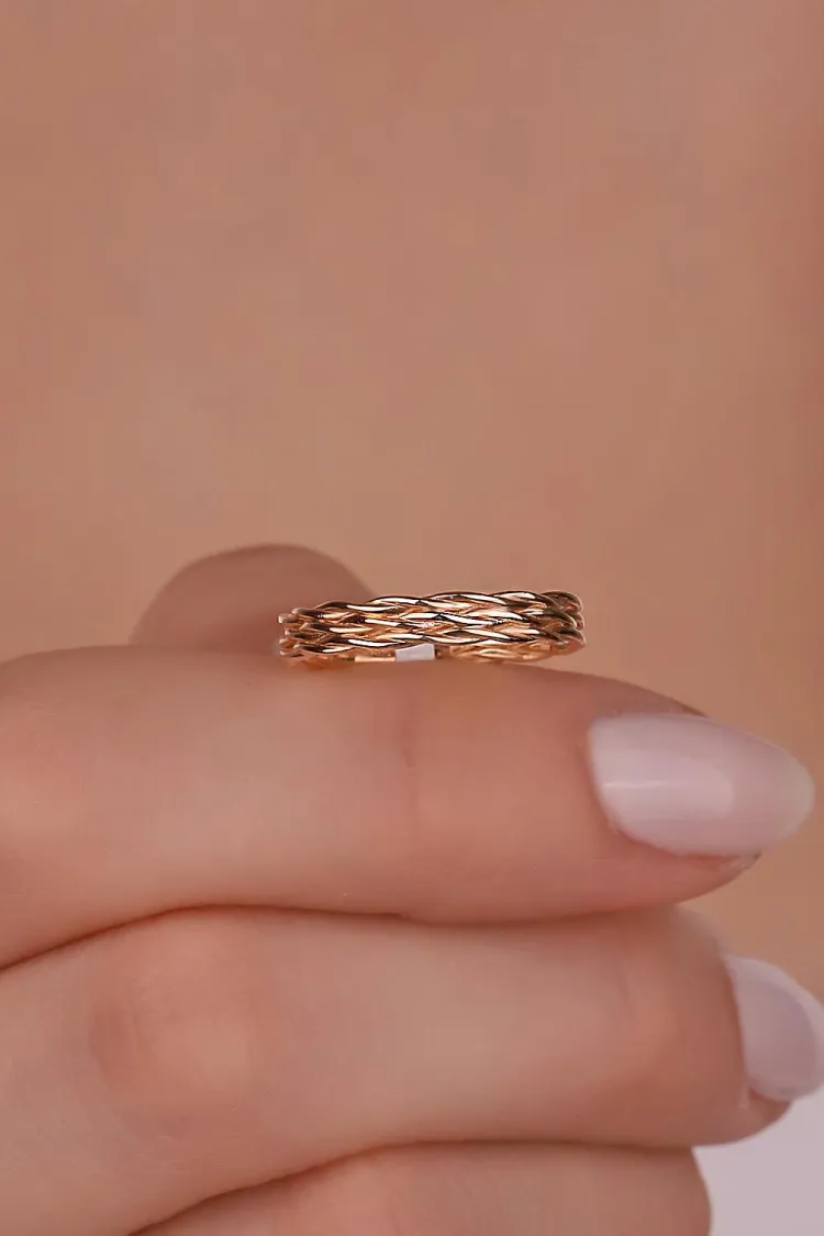 14 Ayar Altın Rose Gold Örgü Model Yüzük